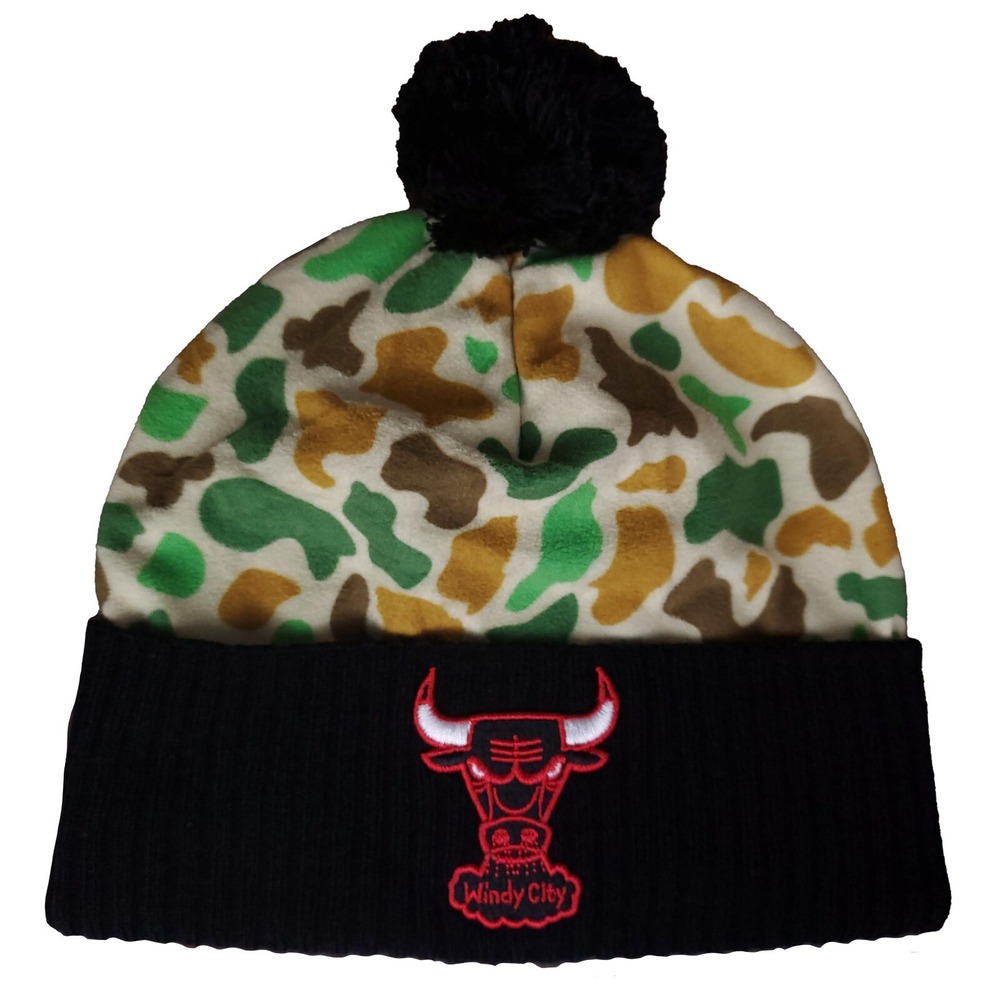Chicago Bulls Mitchell & Ness NBA Cuff Beanie Knit Hat Cap 3D Logo Duck Camo New